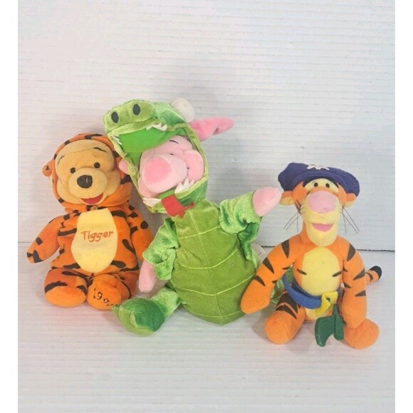 Disney Winnie the Pooh Plush Lot 8" Piglet Dragon, Tigger Pirate, Pooh as Tigger - Picture 1 of 15
